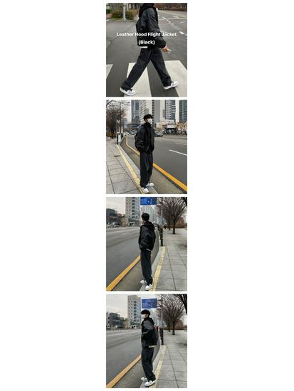 Men's American High Street Rapper Style PU Leather Hooded Jacket - Casual, Loose Fit, Cotton-Insulated Motorcycle Outerwear