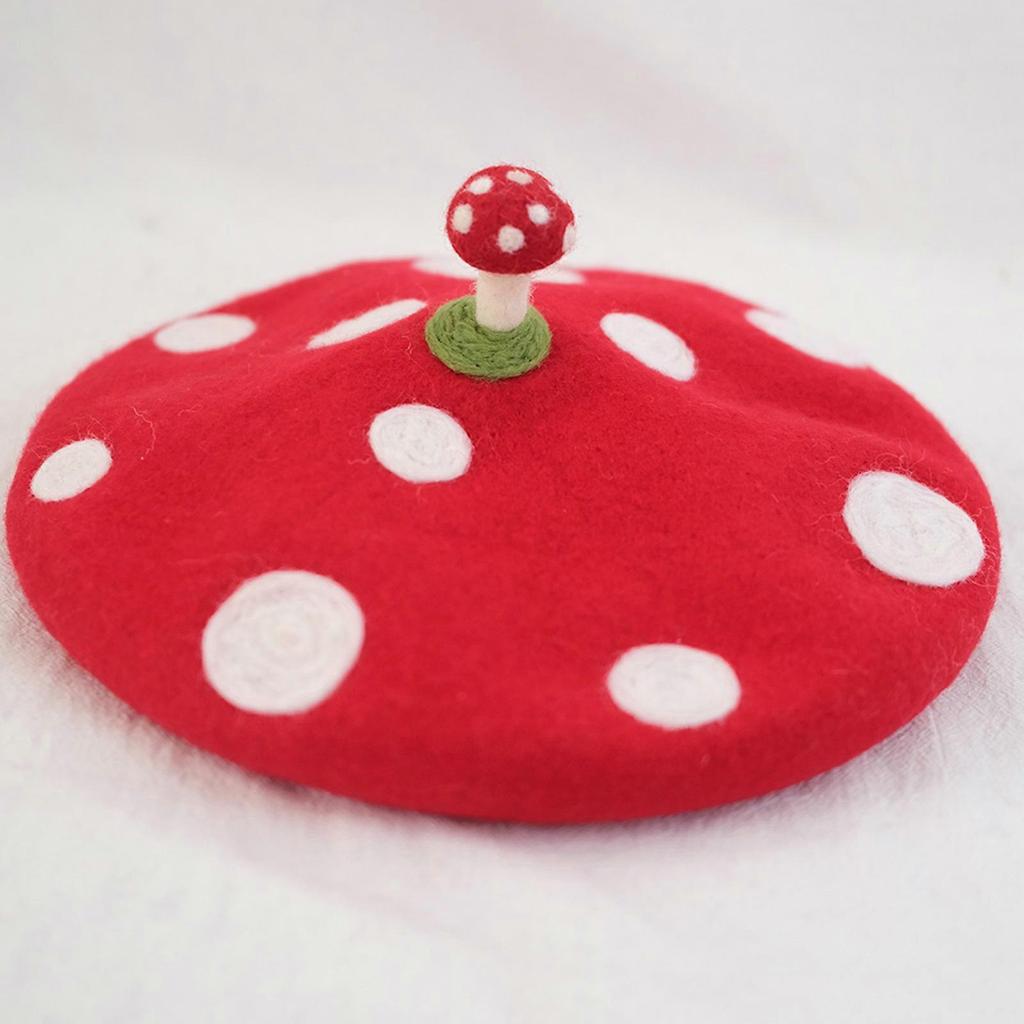 Girls Beret Y2K Girls Cute Painter Hat Mushroom Handmade Hat for Autumn Winter Beanie Hat for Daily Wear
