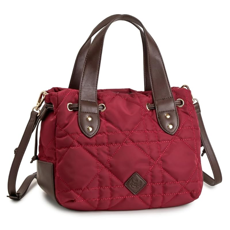 

[pragma] quilting shoulder bag ladies Crossbody adult lightweight small 2way nylon Synthetic leather … (wine)