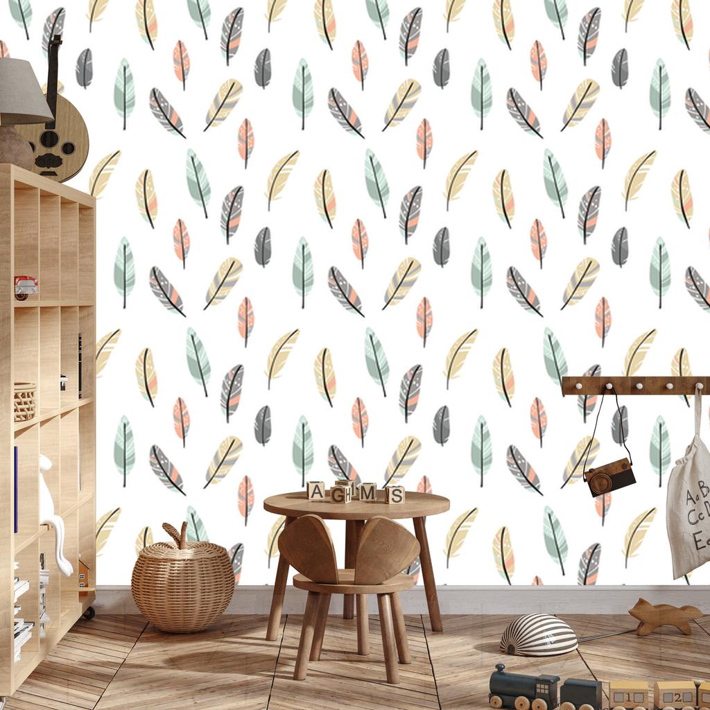 Colorful Indian Feathers Wallpaper for Living Room and Bedroom 50x1000