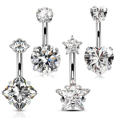 Edelstahl Zirkon Bauchnabelring Rund, Quadratisch, Pentagramm, Liebe Bauchnabelpiercing Mode