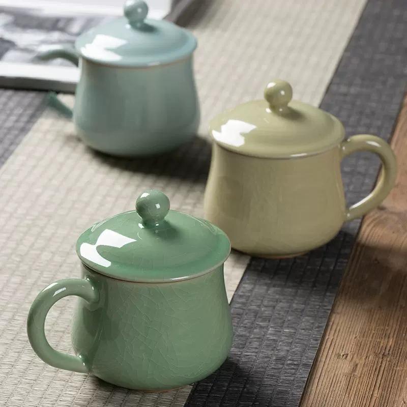 Chinese Ice Cracked Ceramic Cold Drink Mug Coffee Milk Water Cup Beer Juice Drink Cups Celadon Gift Home Drinkware