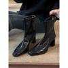 High Heel Short Boots Women's Retro Square Head Elastic Skinny Boots Rear Zipper Thick Heel Martin Boots
