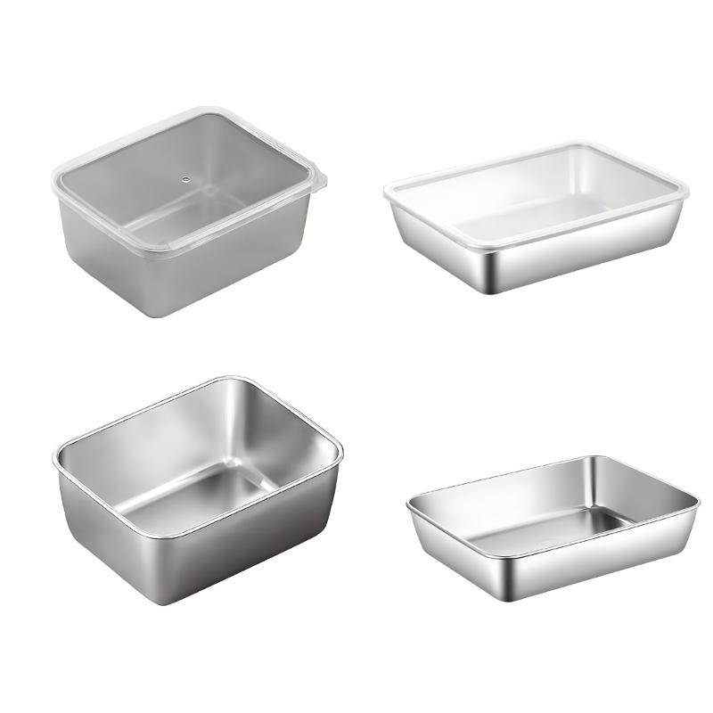 Reusable Stainless Steel Food Tray Smooth Rectangular Kitchen Container for Prep Storage Serving and Dining Use