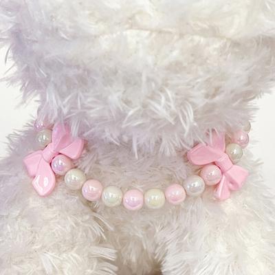 Collar para mascotas, collar para perro y gato, ajustable, con lazo rosa, joyería para cachorros hembra, collar con decoración de perlas artificiales, joyería para cachorros de mascota para boda