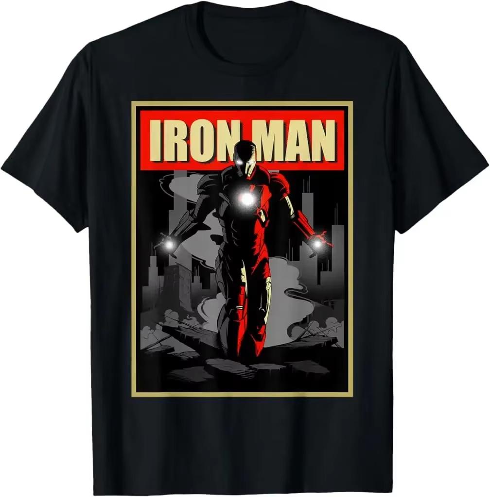 

Iron Unisex comic pattern pure cotton Tshirt a casual superhero outfit for Marvel fans black Unisexs Tshirt M