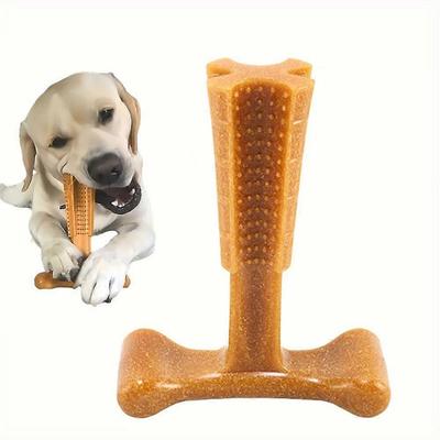 T-Shaped Dog Chew Toy with Textured Ridges and Ergonomic Grip, Non-Splintering Dental Chew for Aggressive Chewers and Teething Puppies Less