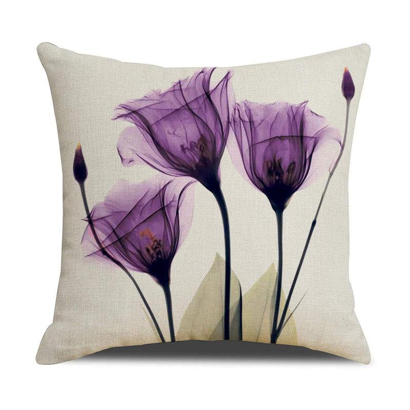 Light Luxury Plant Floral Linen Pillowcase Purple Tulip Digital Print Pillowcase Sofa