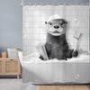 Funny Otter In Bathtub Printed Shower Curtain Black White Wildlife Artwork For Bathroom Decor