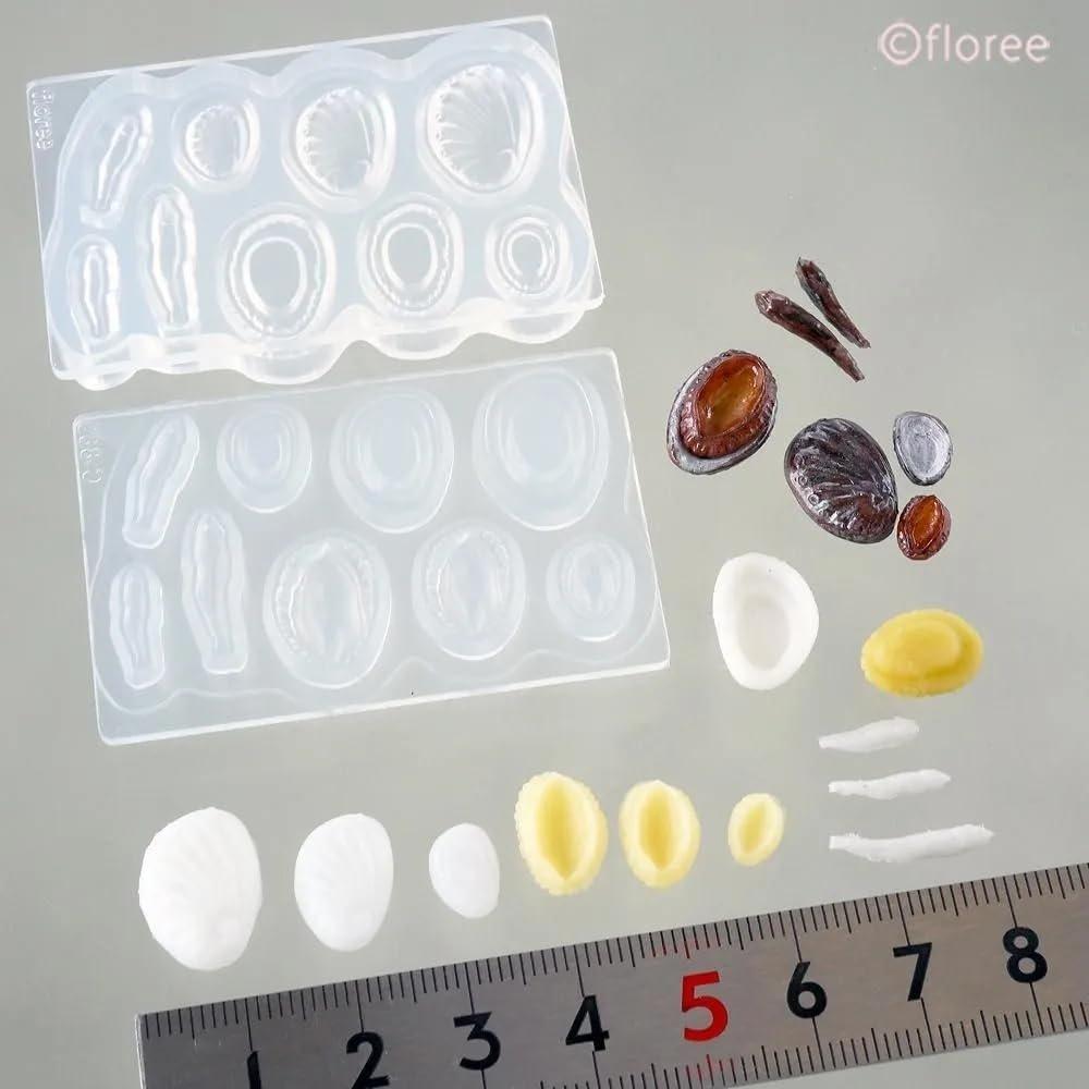 Kameshima Silicone Mold Miniature Osechi Series Abalone & Tazukuri 3 Sizes Double-Sided Craft Tool C-889 for Clay UV Resin
