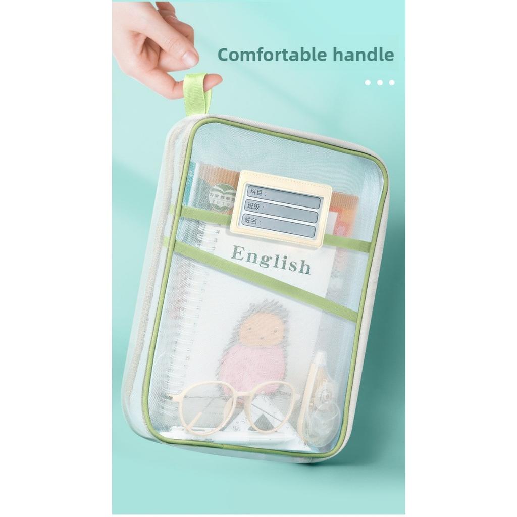 1 A4 Zipová taška na dokumenty - Odolná nylonová úložná taška na spisy, Průhledná úložná taška na zkušební papíry, knihy a kancelářské potřeby s uchem