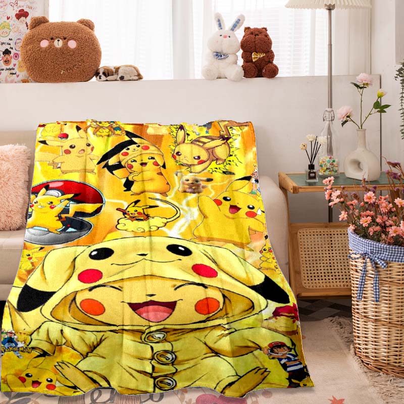 2026 New1PC Pokémon Pikachu Pattern Blanket Warm Soft Fluffy Kids and Adults Sofa Bed Throw Blanket Outdoor Travel Camping Luxur