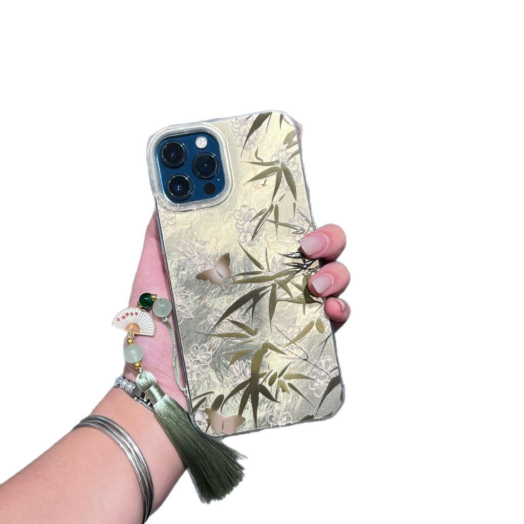 Butterfly Green Bamboo for IPhone16 Simple 15PRO/13 Mobile Phone Case for Apple 14promax New 12