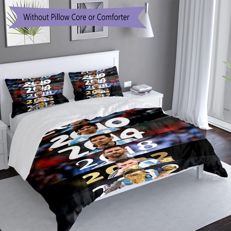 Messi World Cup Glory Bedding Set,Soft Bed Linen for Bedroom Home Decoration,Football Fan Gift,Breathable Duvet Cover with Pillowcases,Soccer Themed,P
