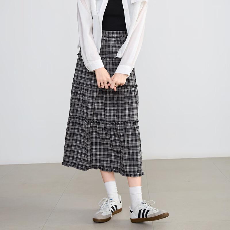 Betu Women's Retro Plaid A-Line Skirt