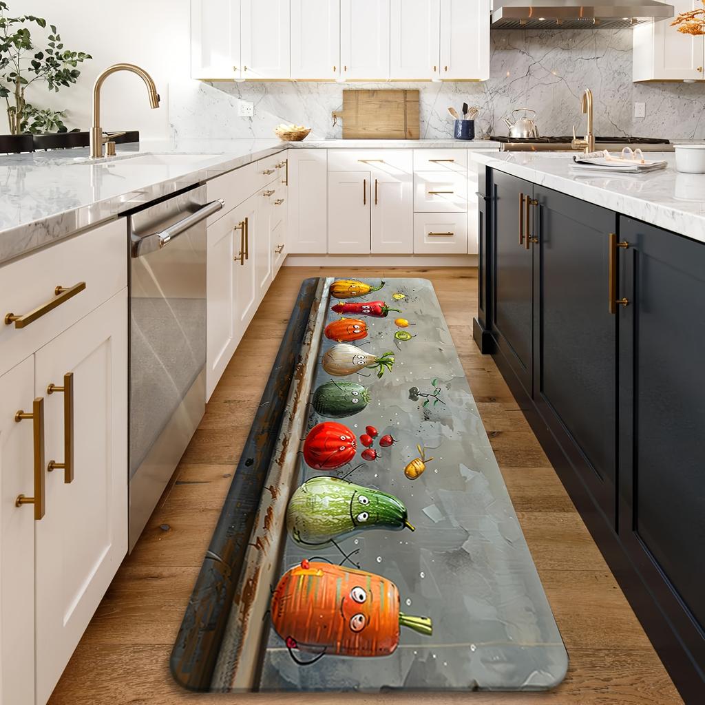 Vegetable Character Design Long Kitchen Mat, Non Slip Floor Mat for Entryway Hallway Bathroom and Laundry Room, Home Decor