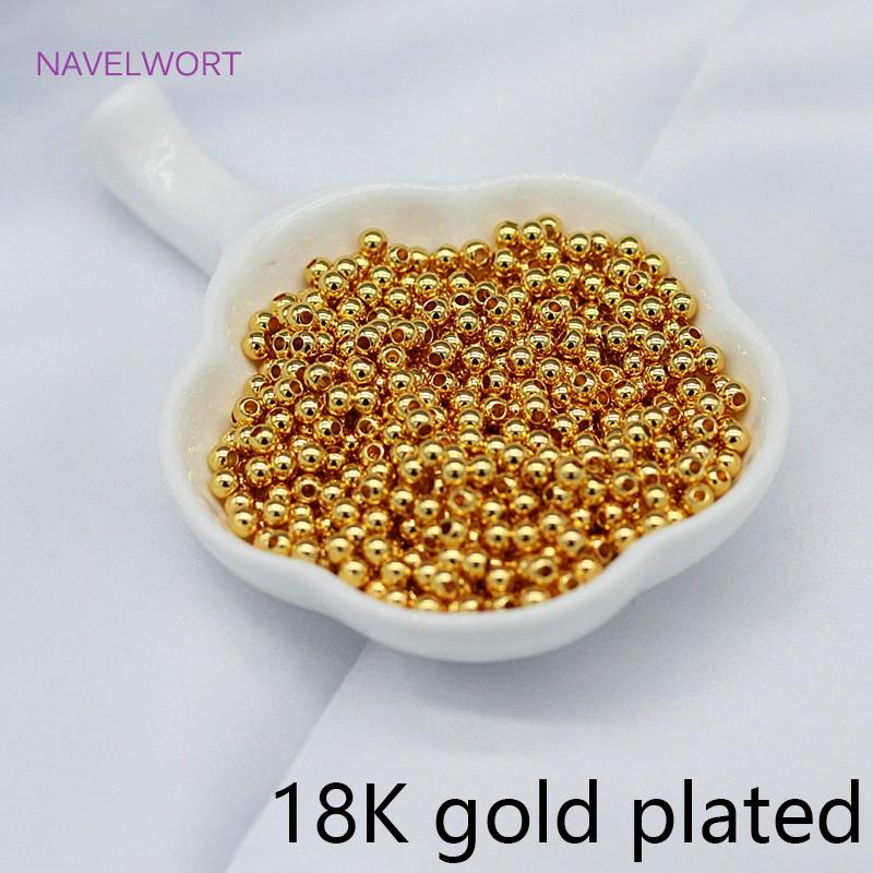 

18K Real Gold Plated Round Spacer Beads For Jewelry Making,Smooth Loose Beads For Making Bracelets DIY Accessories Wholesale 2mm - 100 pieces
