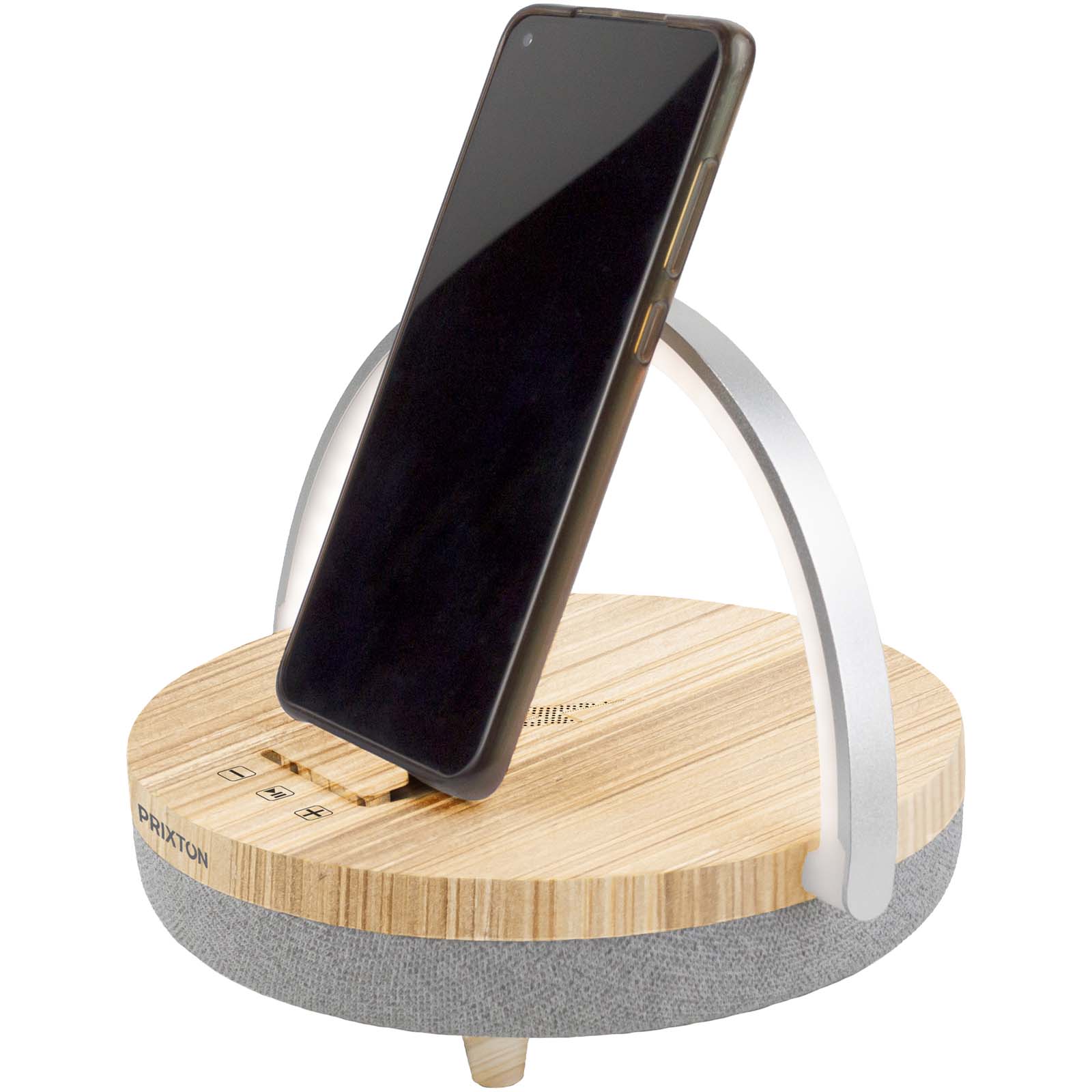 Houten Prixton 4-in-1 10 W Bluetooth Speaker met LED-verlichting en Draadloze Oplaadbasis