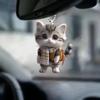 2D Car Pendant Hanging Ornament with Chain Realistic Animal Cat-Shaped Rearview Mirror Hanging Decor Car Interior Accessories