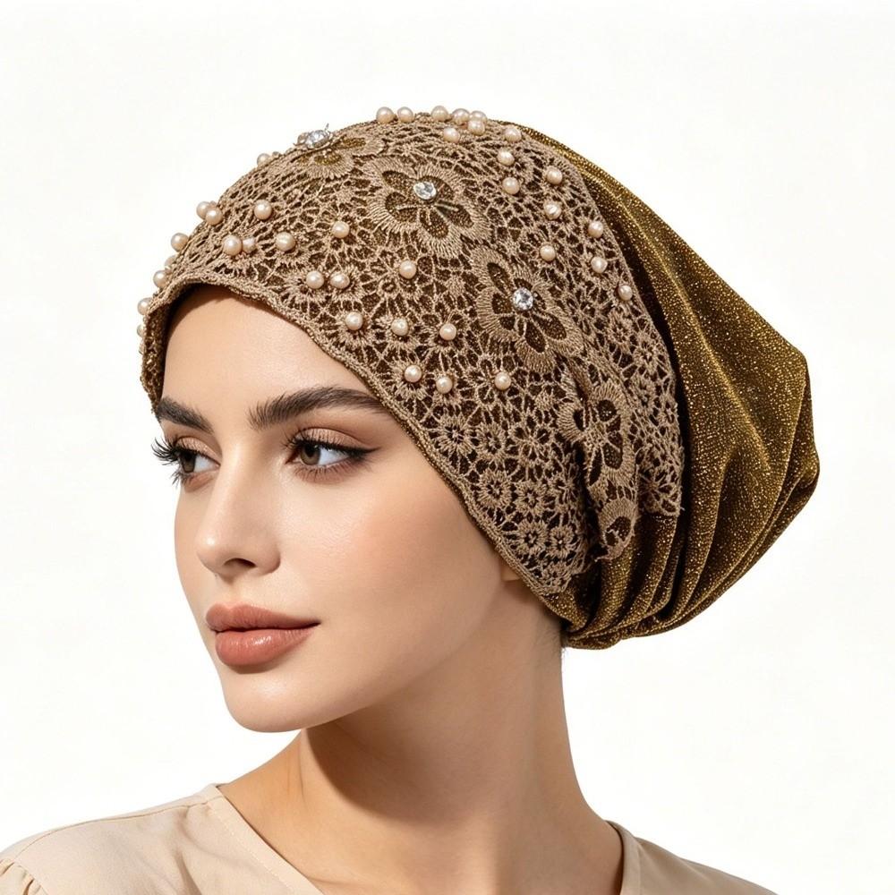 Embroidery Women s Lace Turban Cap Lace Trim Bonnet Head Wraps Elegant Muslim Headscarf Cap  Women