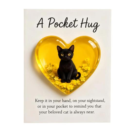 Cat Memorial Pocket Hug with Inspirational Card Emotional Support Love Heart Shaped Cat Pocket Token Decoration Cat Owners Keepsake Gift