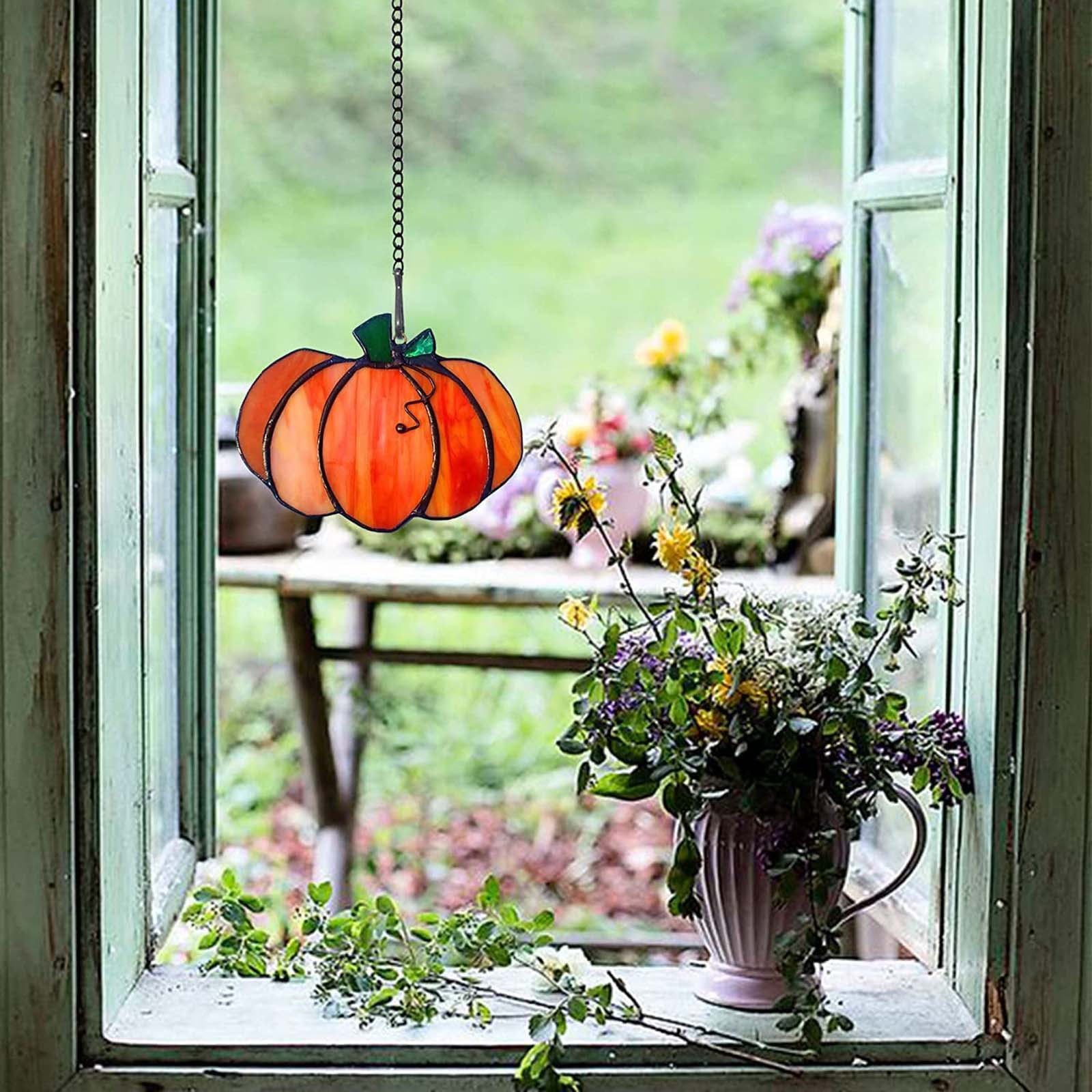 

Halloween Suncatcher Pumpkin Stained Acrylic Window Hanging Ornaments Thanksgiving Decoration Gifts Porch Patio Garden Decor One Size розовый