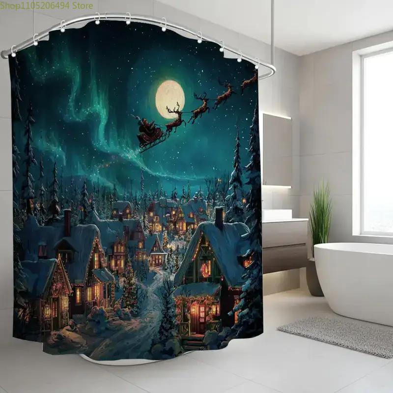 A Christmas-Themed Shower Curtain for The Bathroom, Perfect for Christmas Eve, Includes 12 Hooks, Measuring 70.87*70.87inch, I