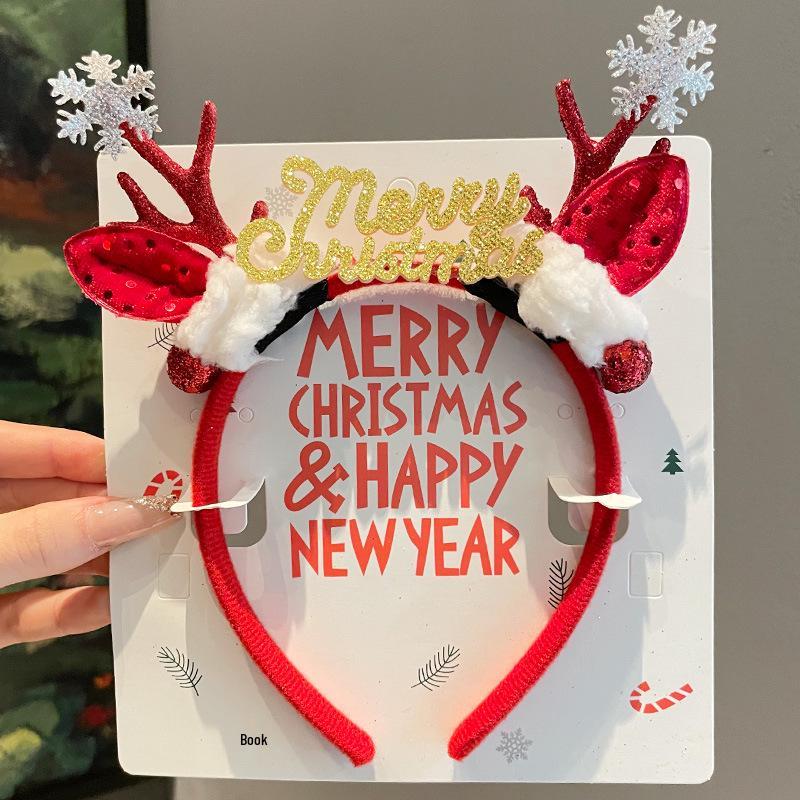 Mori Style Reindeer Antler Headband & Clips - Festive Red Hair Accessories for Women and Children