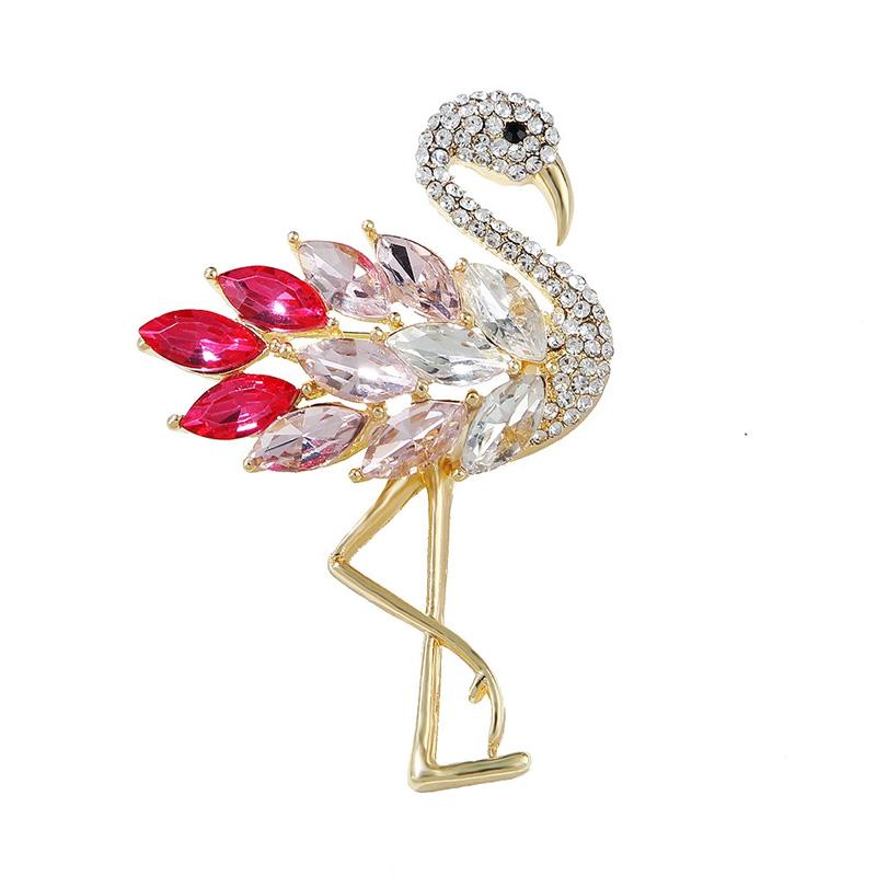 

1pc Brooches Jewelry Gifts Brooch Pins For Women Flamingo Bird Luxury Rhinestone Metal Animal золотой