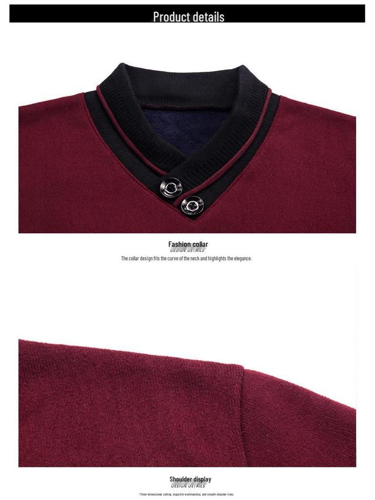 Men's Argyle V-neck Plus Velvet Knitwear - Warm, Soft, and Versatile Base Layer for Autumn and Winter