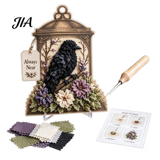 Handgemachtes Blume Vogel Handwerk 3D Stoff Stecherei Kunst-Kit, DIY Erinnerungs-Laterne Florales Einweihungsgeschenk für Naturliebhaber Und Muster, Punch Needle