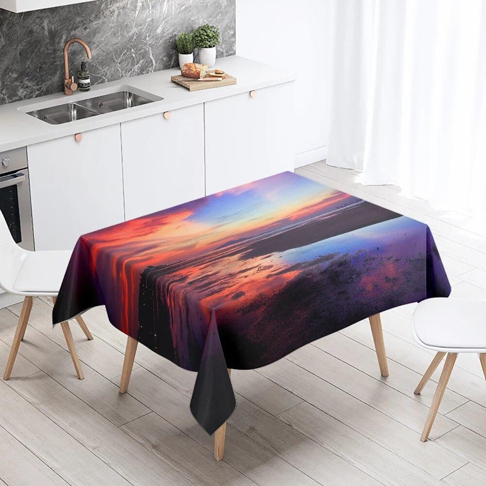 Sunset  Scenery Printed Table Cloth Camping Picnic   Stain Resistant Waterproof Kitchen  Home Decoration