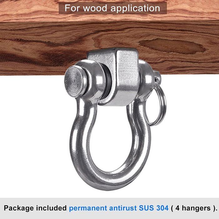 Lot de 4 crochets inox SUS304 180° pour balançoire, hamac, sac de frappe – suspension extérieure
