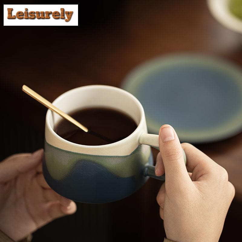 300ml Mountain Wild Color Coffee Mug with Plate Cappuccino Latte Cup Afternoon Tea Mug Cup Saucer Kit Office Water Cup Cafe Gift