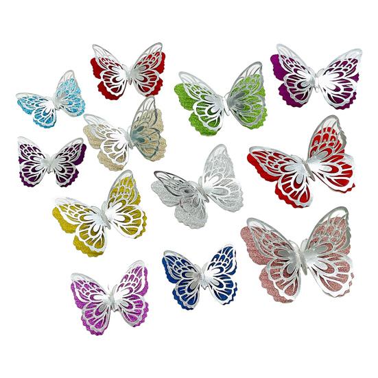 

6 Pcs 3D Butterfly Wall Stickers Double-Layer Wing Butterfly Wall Art Glitter Sequined Removable Hollow Mural Decals for Birthday Cake серебряный