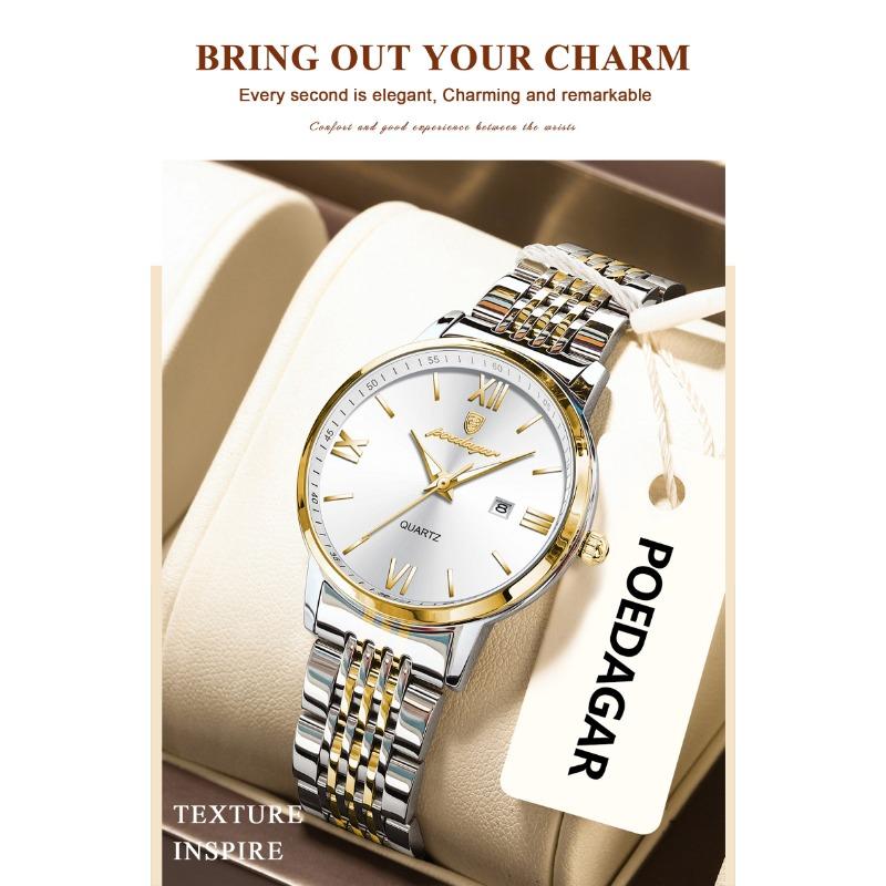 POEDAGAR Top Original Woman Wristwatch Waterproof Luminous Date Ladies Watch High Quality Stainless Steel Quartz Watches