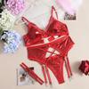 Sex Underwear High Quality Satin Mesh Splicing Bra Complex Interwoven Piece Leg Ring