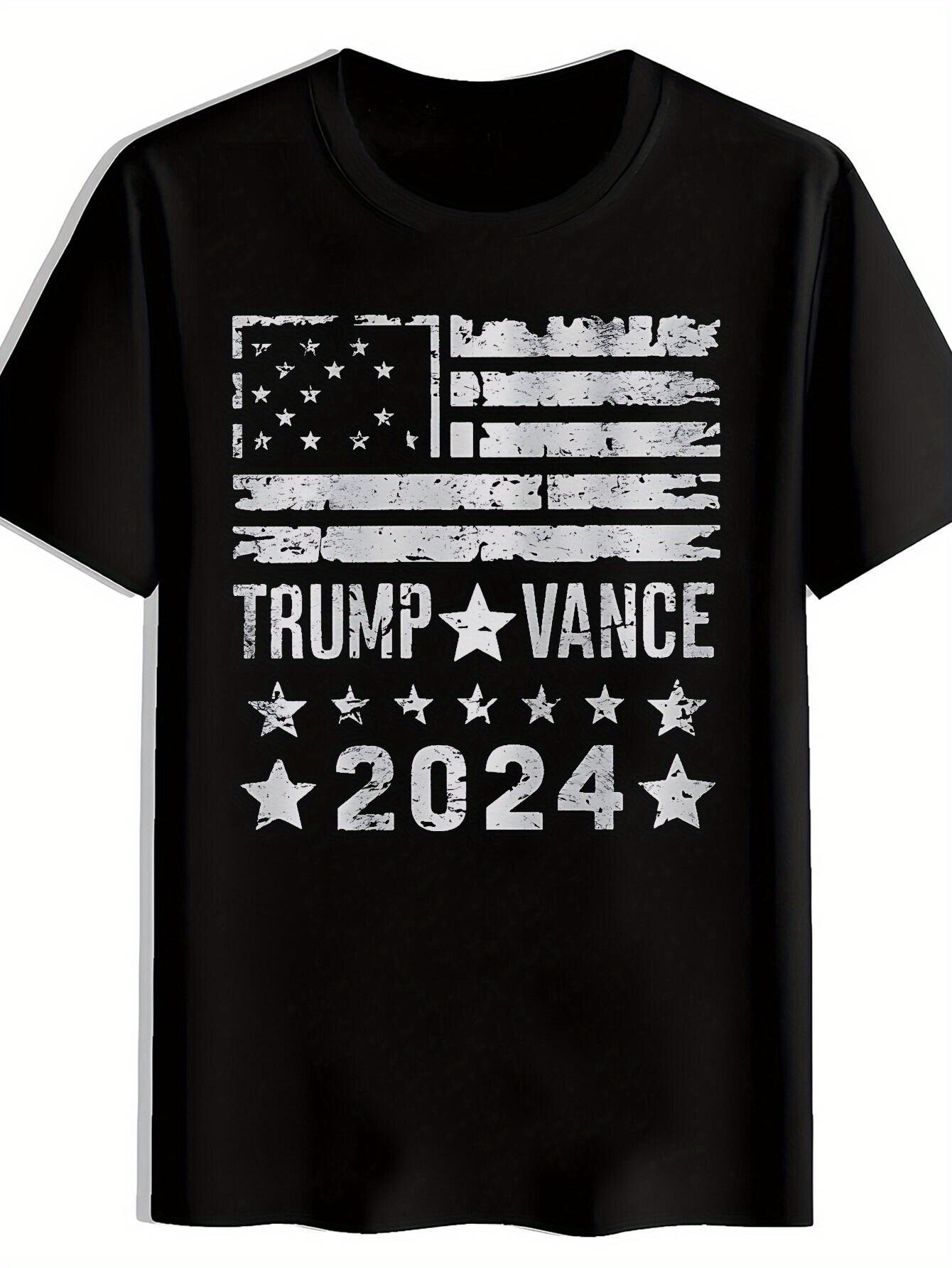 T-shirt Patriotic American Flag Trump Vance 2024 Graphic - Casual Crew Neck Short Sleeve Summer Tee M