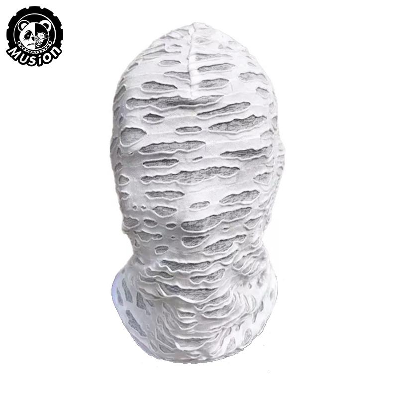 Musion Gothic Punk Verweerd Gescheurd Gezichtsmasker Ftxo - Comfortabele Pasvorm Winddicht voor Skiën Fietsen Halloween Straatstijl wit