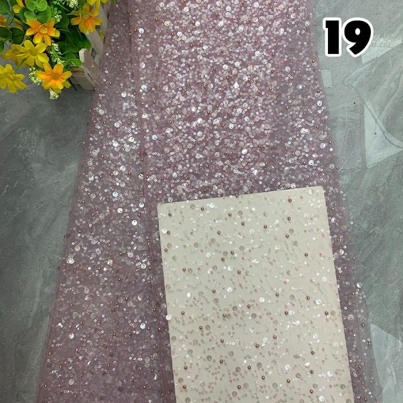 1 Yard Luxury African Heavy Bead Lace Sequins Fabric For Diy Sewing Wedding Party Dress Sparkly Transparent Tulle Lace Fabric