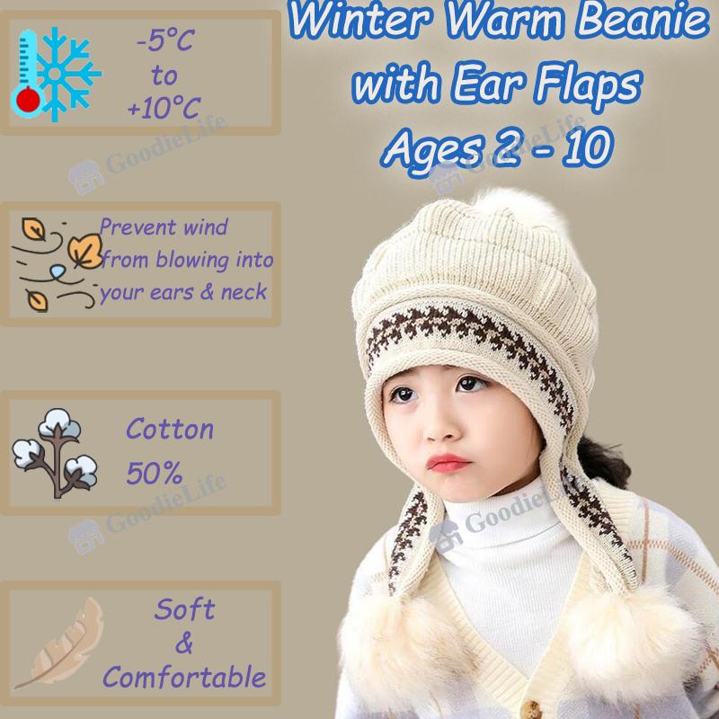 Baby Winter Hat Knitted Beanie with Ear Flaps Warm Windproof Stocking Cap for Newborn Infant Boys & Girls Korean Style Cute Kids Cap