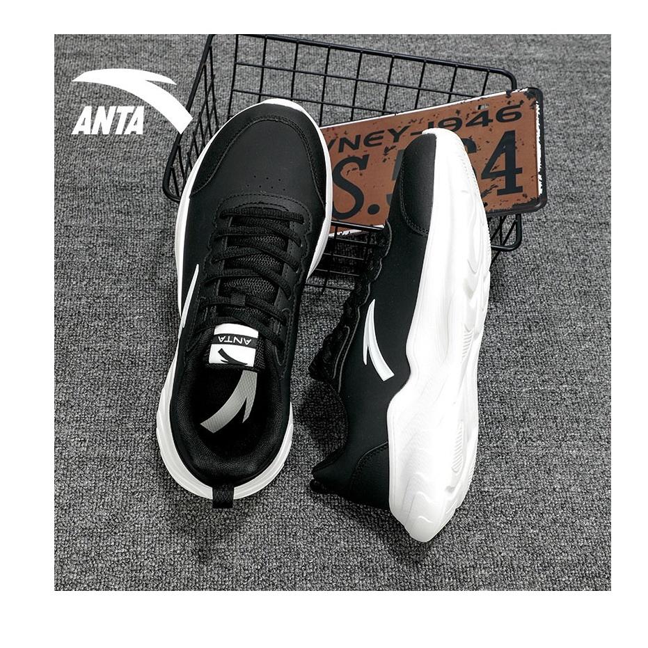 Anta Fashionable Versatile Fabric Synthetic Leather Non-Slip Breathable Low-Top Running Shoes Men Sneaker Black White 912345527-5