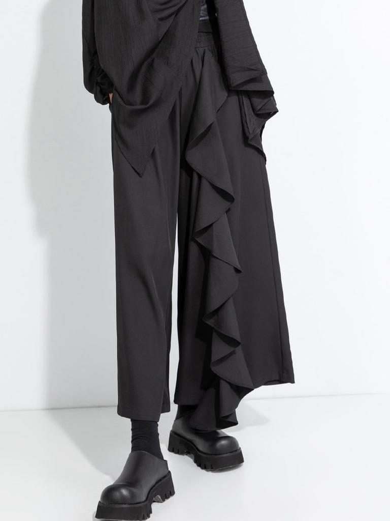 2025 Autumn Women's Wide-Leg Casual Pants with Design Sense and Lace Detail, Plus Size Available