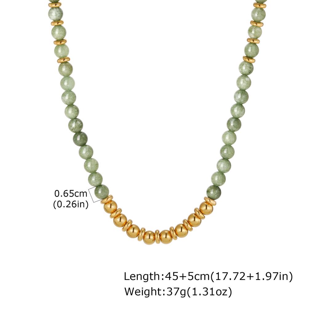 Trendy Colorful Natural Stone Necklace for Women, Stainless Steel Beads Chain Charm Necklace, Waterproof Bohemia Jewelry Gift
