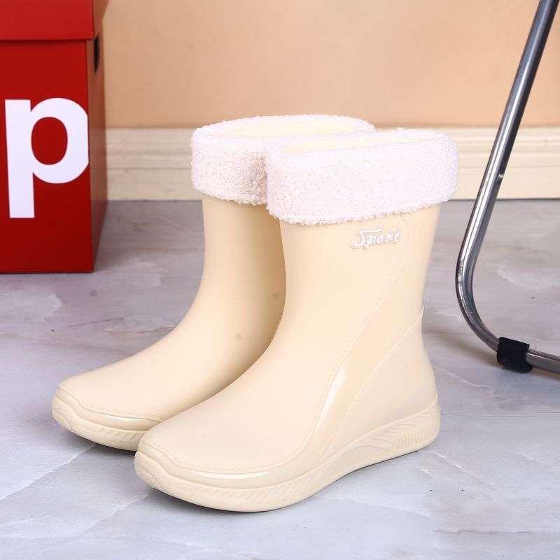 2025 New Rain Shoes Women's Fashion Wear Non-slip Foreign Style Medium and High Tube Water Shoes Adult Soft-soled Long Rain Boots
