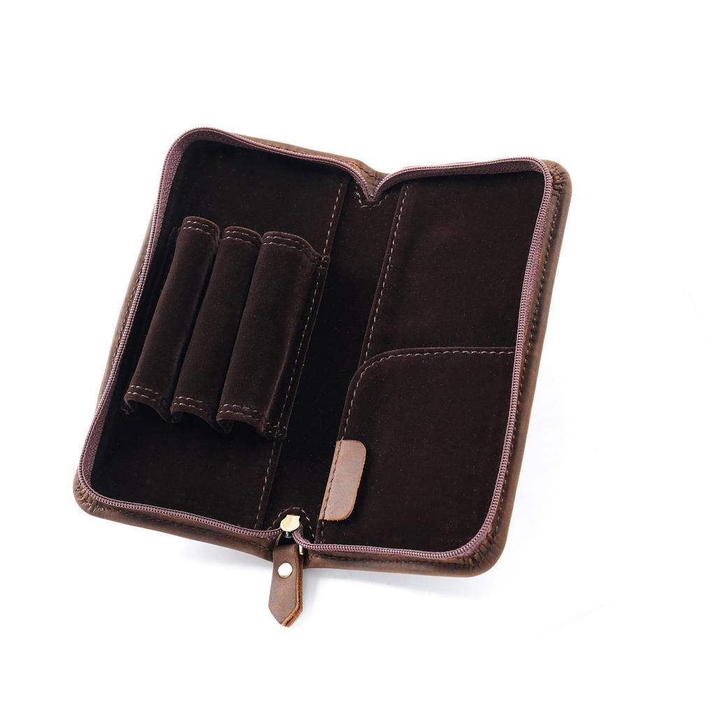 Leather Fountain Pen Case Large Capacity Stationery Bag Pencil Pouch 3 Divided Slots Pen Bag Pen Holder for Students