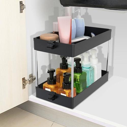 SPACEKEEPER Kitchen Storage, 2-Tier Storage Rack for Under-Sink Storage, Seasoning Storage, Kitchen Storage, Gap Storage, Large Capacity, 22cm Wide, S