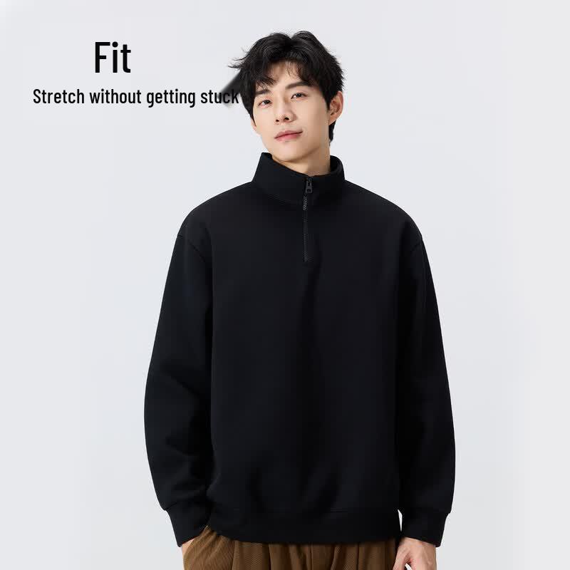 MINISO Men's Half-Zip Stand-Collar Heavyweight Loose Fit Casual Sweatshirt