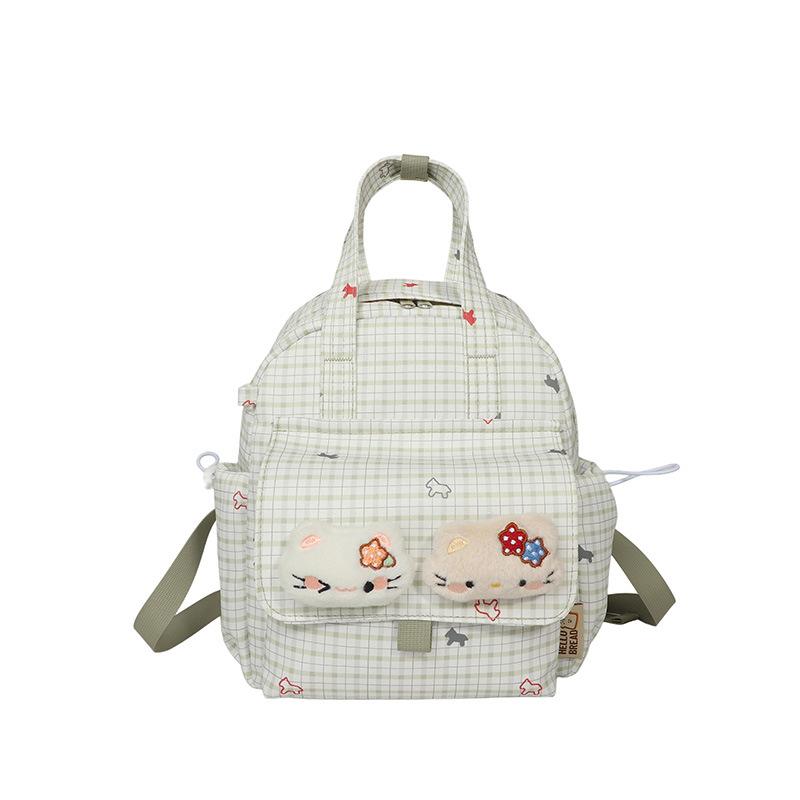 Schoolbag Milk Fufu Fresh Plaid Doll Cat Head Small Backpack Korean Cute Sweet Girl Exclusive Summer Travel Backpack