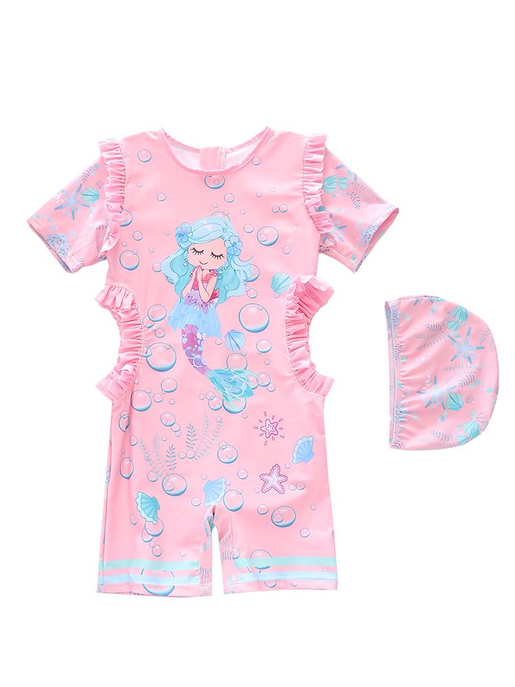 2026 New Sun Protection Mermaid Ruffle One-Piece Swimsuit for Girls - Available in Various Sizes 4XL (130-140cm, 55-65kg)